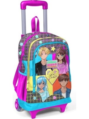 Işıklı Tekerlekli Anime Çekçek Okul ve Seyahat Çantası Kız Çocuk Gri