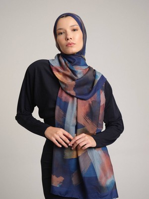 AYSHARA Fırça Desenli Tek Taraflı Şal - Lacivert