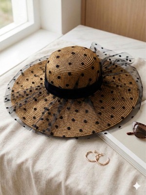 Şapkacımadam Kadın Yazlık Tül Detaylı Hasır Şapka