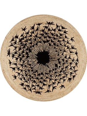 Kilim Home  Boho 970 Kara Delik Desenli Doğal Natural Jüt Yuvarlak