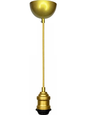 Conana Dekoratif Sarkıt Avize Başlığı Takılabilir E27 Duy 70CM Metal Kumaş Örgü Kablo Gold B02