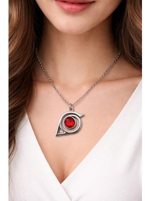 Herşey Nota Naruto Konoha Sharingan Kolye Gümüş Renk 60 cm Unisex Metal Zincir