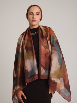 AYSHARA Fırça Desenli Tek Taraflı Şal - Kiremit