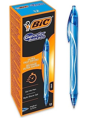 Bıc Gel-Ocity 964776 Quick Dry Jel Kalem, Orta Uç (0,7 Mm), Turkuaz, 12 Adet, Ultra Hızlı Kuruyan Mürekkeple Geri Çekilebilir Kalem