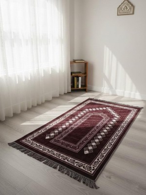 Delixa Evilla Seccade Hafif Katlanabilir Yıkanabilir Namazlık Şık Motifli Çeyizlik Hediyelik Bordo 1