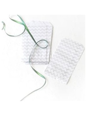 Zikzak Desenli 50 Adet Kese Kağıdı, Beyaz-Gümüş, 11X20 cm