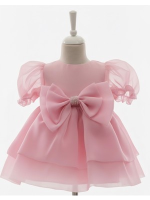 Fiyonk Taşlı Kız Bebek Çocuk Abiye Elbise Pembe 1601