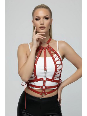 Pileli Store Kırmızı Kadın Kemer Bağcıklı Metal Tokalı Beden Aksesuarı - APFT1077