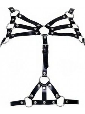 Pileli Store Siyah Kadın Kemer Çoklu Şeritli Metal Halkalı Vücut Aksesuarı - APFT1053