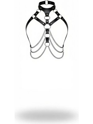 Pileli Store Siyah Kadın Kemer Deri Halka Detaylı Göğüs Aksesuarı - APFT1066