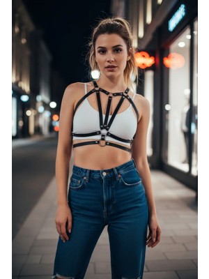 Pileli Store Siyah Kadın Kemer Suni Deri Halka Detaylı Çoklu Bant - APFT114