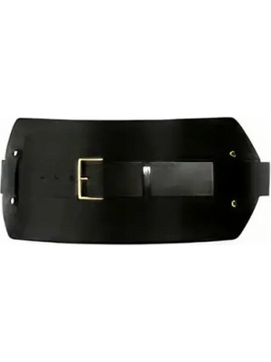 Pileli Store Siyah Kadın Kemer Kalın Yapılı Metal Tokalı Bel Aksesuarı - APFT1116