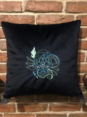 Harmony Factory Nakışlı Kadife Kırlent Kılıfı Mandala Siyah Mistik Spiritüel Dekoratif Yastık Kılıfı