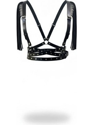 Pileli Store Siyah Kadın Kemer Zımbalı Deri Vücut Aksesuarı - APFT1004