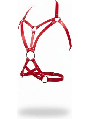 Pileli Store Kırmızı Kadın Kemer Deri Vücut Aksesuarı Halka Detaylı - APFT107