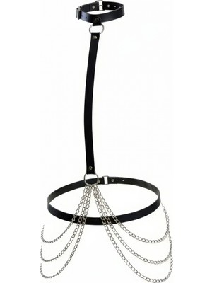 Pileli Store Siyah Kadın Kemer Zincir Detaylı Deri Vücut Aksesuarı - APFT1086