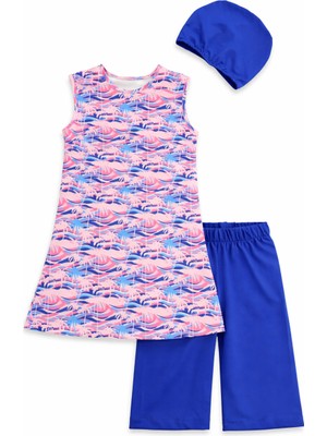 Beniizle Baskılı Kolsuz Kız Çocuk 3'lü Set Mayo