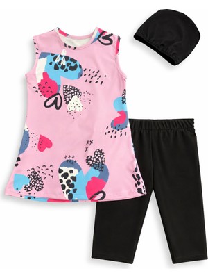 Beniizle Baskılı Kolsuz Kız Çocuk 3'lü Set Mayo