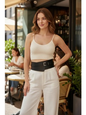 Pileli Store Siyah Kadın Kemer Kalın Korse Bel Aksesuarı - APFT1128