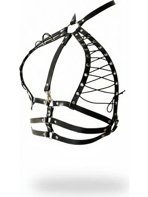 Pileli Store Siyah Kadın Kemer Bağcıklı Çok Bantlı Vücut Aksesuarı - APFT1077