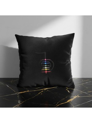Harmony Factory Nakışlı Kadife Kırlent Kılıfı Reiki Sembolü Siyah Spiritüel Dekoratif Yastık Kılıfı