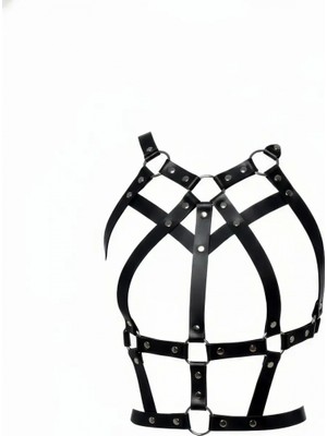 Pileli Store Siyah Kadın Kemer Deri Çoklu Bantlı Vücut Aksesuarı - APFT1085