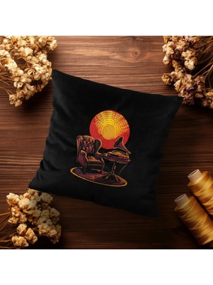 Harmony Factory Nakışlı Kadife Kırlent Kılıfı Retro Koltuk Siyah Işlemeli Dekoratif Yastık Kılıfı