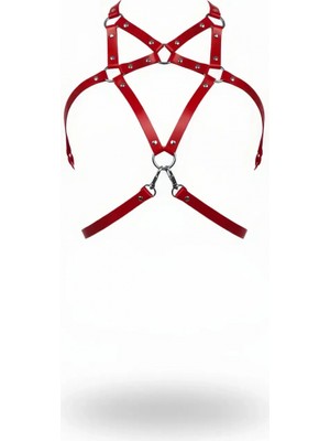 Pileli Store Kırmızı Kadın Kemer Deri Metal Halka Detaylı Gövde Aksesuarı - APFT108