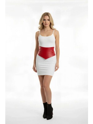 Pileli Store Kırmızı Kadın Kemer Geniş Korse Bel Aksesuarı - APFT1112