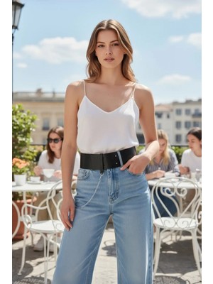 Pileli Store Siyah Kadın Kemer Kalın Bel Korse Aksesuarı - APFT1117