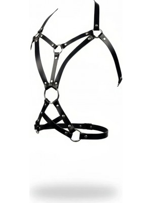 Pileli Store Siyah Kadın Kemer Deri Vücut Kemeri Çok Bantlı - APFT107