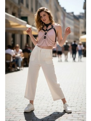 Pileli Store Siyah Kadın Kemer Zincir Detaylı Vücut Aksesuarı - APFT1066