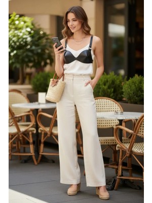 Pileli Store Siyah Kadın Kemer Deri Büstiyer Kesimli Omuz Detaylı - APFT1149