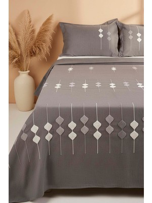 Antrasit Zen Baklava Çift Kişilik Nakışlı Yatak Örtüsü Seti