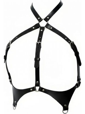 Pileli Store Siyah Kadın Kemer Suni Deri Çapraz Detaylı Göğüs Aksesuarı - APFT1110