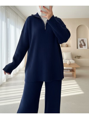 Modamorfo Yarım Boğazlı Fitilli Triko Takım  -Laci