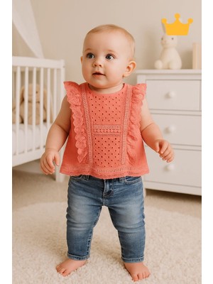 Baby Hola 1-8 Yaş Şık Kız Çocuk Önden Fırfırlı Kot Kaprili Takım 3123
