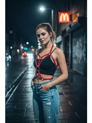 Pileli Store Kırmızı Kadın Kemer Halka Detaylı Vücut Kemer - APFT107