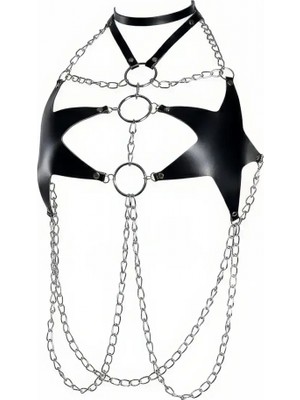 Pileli Store Siyah Kadın Kemer Zincir Detaylı Vücut Harness - APFT1162