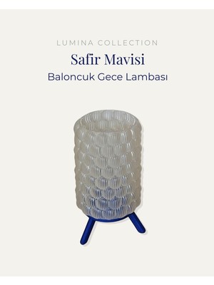 Korıxa Baloncuk Tasarım Gece Lambası – Dekoratif LED Abajur, Tripod Ayaklı Safir Mavisi