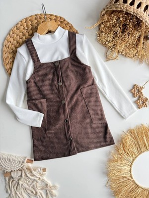 Butik Kız Çocuk Kadife Salopet Elbise Body Elbise 2'li Takım