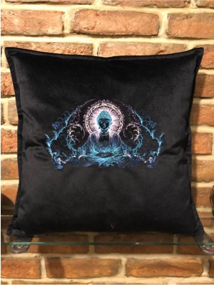 Harmony Factory Nakışlı Kadife Kırlent Kılıfı Buda Meditasyon Yastık Kılıfı