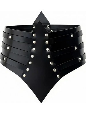 Pileli Store Siyah Kadın Kemer Geniş Zımba Detaylı Korse Kemer - APFT1087