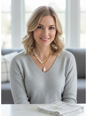 Gistoria Asimetrik Barok Inci Uçlu Gold Zincir Kolye