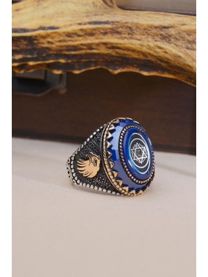 925 Ayar Gümüş Hz. Süleyman Mührü Kartal Detaylı Erkek Yüzük