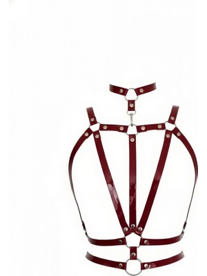 Pileli Store Bordo Kadın Kemer Rugan Parlak Çok Bantlı Vücut Aksesuarı - APFT115