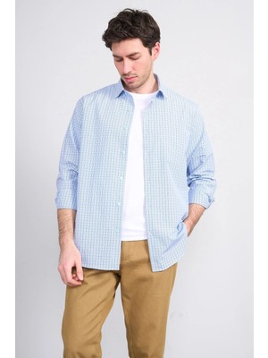 Mentality 2477 Erkek Uzun Kol Soft Ekose Gömlek Lacivert-Mavi Ekose