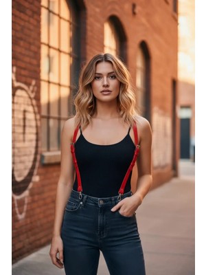 Pileli Store Kırmızı Kadın Kemer Omuz Detaylı Ince Deri Vücut Aksesuarı - APFT213