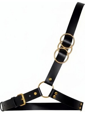 Pileli Store Siyah Kadın Kemer Altın Halkalı Deri Vücut Aksesuarı - APFT1183