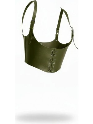 Pileli Store Haki Kadın Kemer Bağcık Detaylı Korsaj Bel Aksesuarı - APFT1428